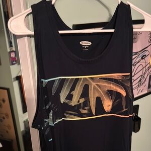 Old Navy Navy Tank Top with Multicolor Leaf Design